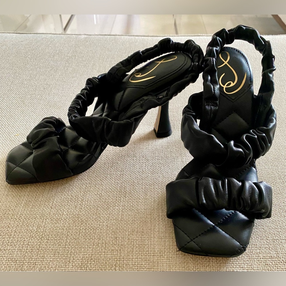 Sam Edelman black ruched sandal.